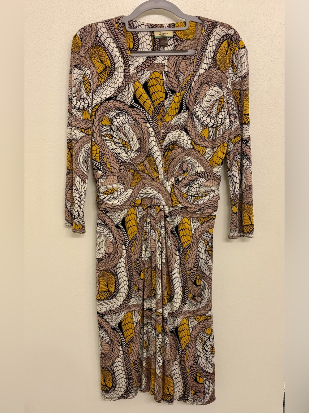 Issa London Silk Jersey Wrap Dress Snake Print Yellow/Brown/Taupe - Size US 8
